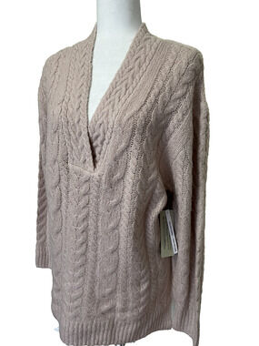Cloth pink Cloud tunic cable knit sweater knitted women V neck Medium A003080